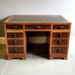 Art Deco Teak and hardwood desk with leather inset top, drawers stiff to open but in overall good