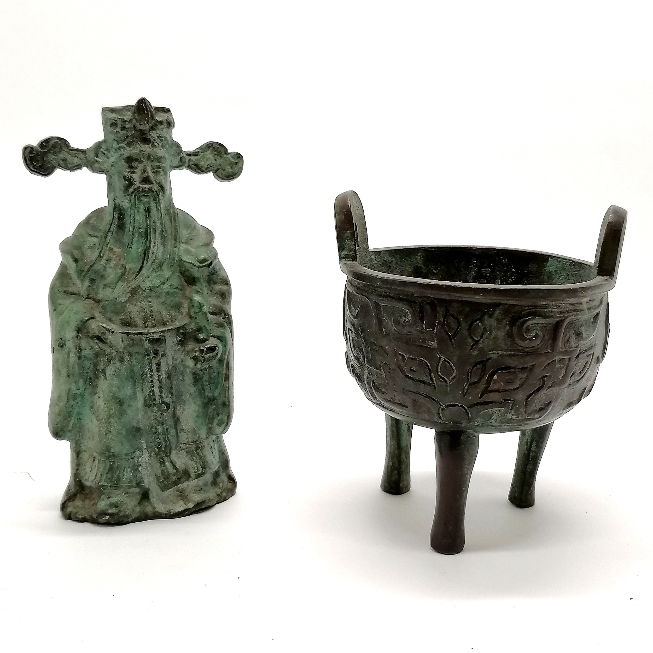 Chinese bronze cast censor & figure (15cm high)