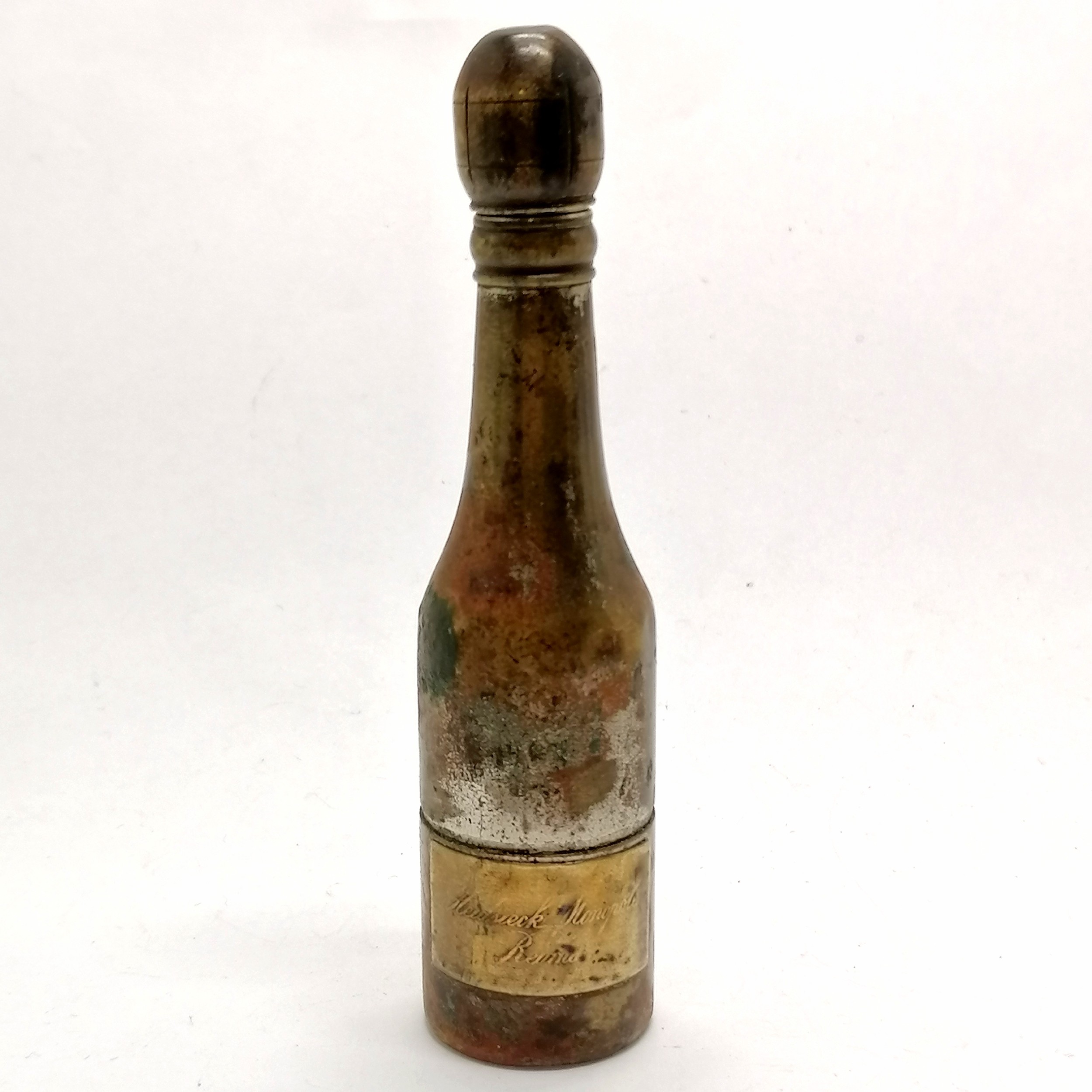 Victorian champagne bottle travelling inkwell with dip pen - 10.5cm high & has brass plaque ' - Image 3 of 6