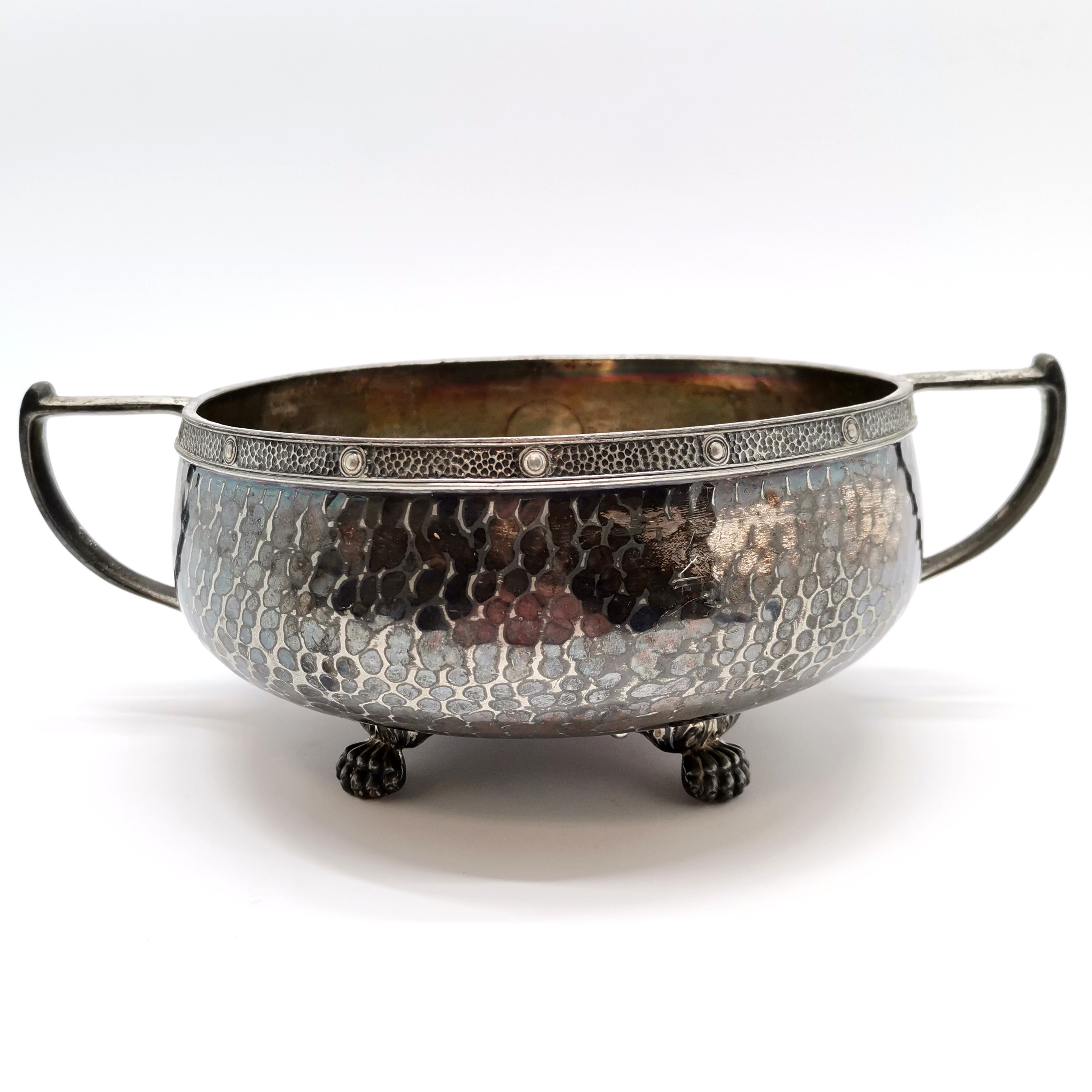 Martin Hall martinoid Arts & Crafts EP 2 handled bowl with planished body & cast border #4479 ~ 20cm - Image 2 of 4