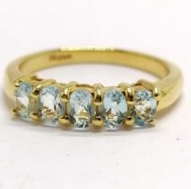 9ct hallmarked gold 5 stone blue topaz ring - size P½ & 3g total weight