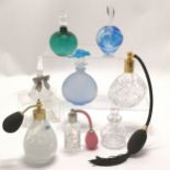 Caithness glass perfume atomiser 13cm high, Kinki blue glass scent bottle, M Hook green glass