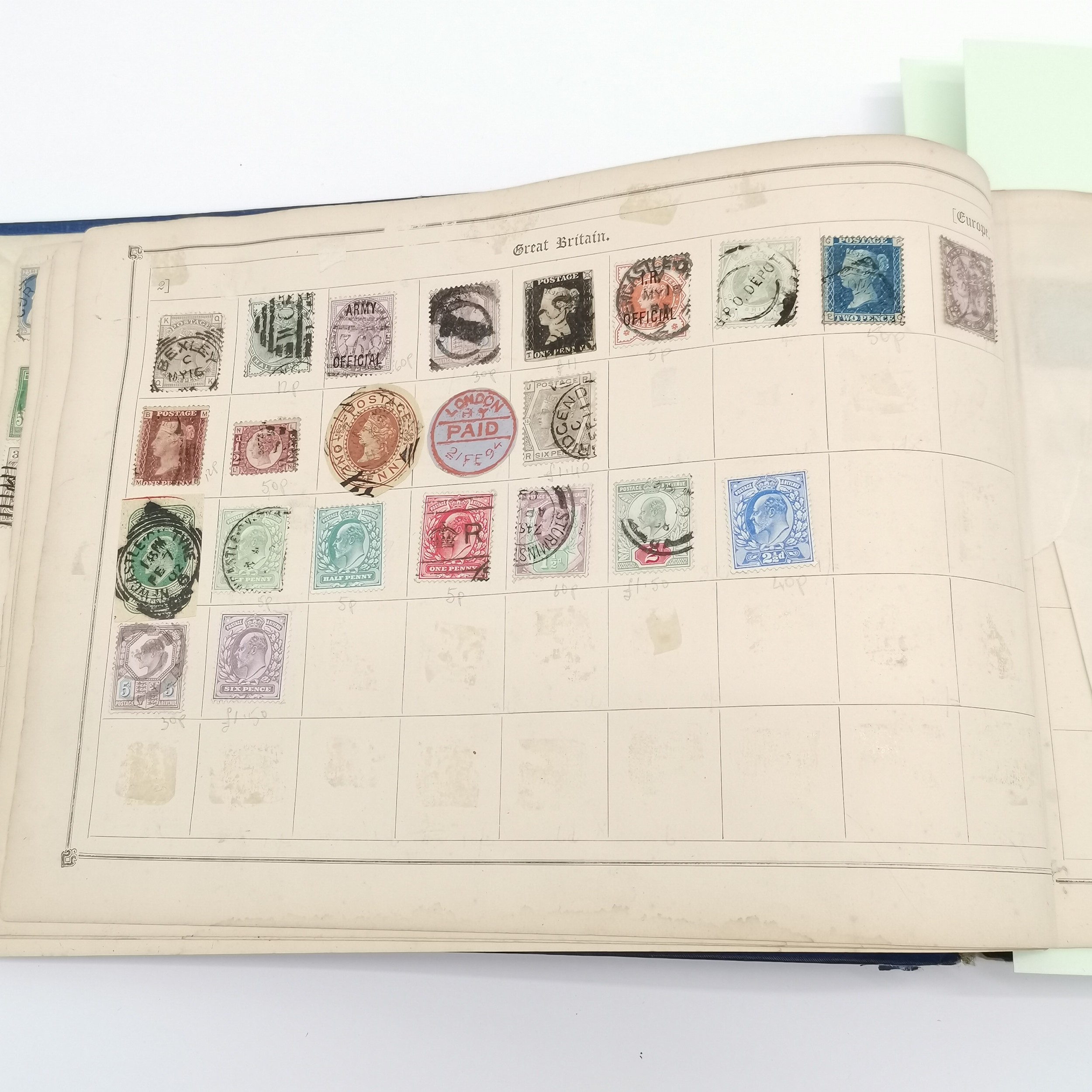 Cosmopolitan postage stamp album with useful collection inc GB 1d penny black, China dragon stamps & - Image 25 of 26