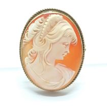 9ct hallmarked gold hand carved portrait cameo brooch - 3.5cm & 8g total weight