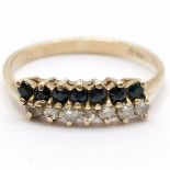 9ct hallmarked gold sapphire / white stone set ring - size P½ & 1.7g total weight