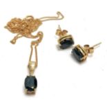 9ct gold sapphire pendant on 44cm chain t/w matching earrings ~ total weight 2.8g in original