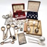 Qty of plated ware inc loose cutlery, boxed christening set, cigarettes case etc - SOLD ON BEHALF OF