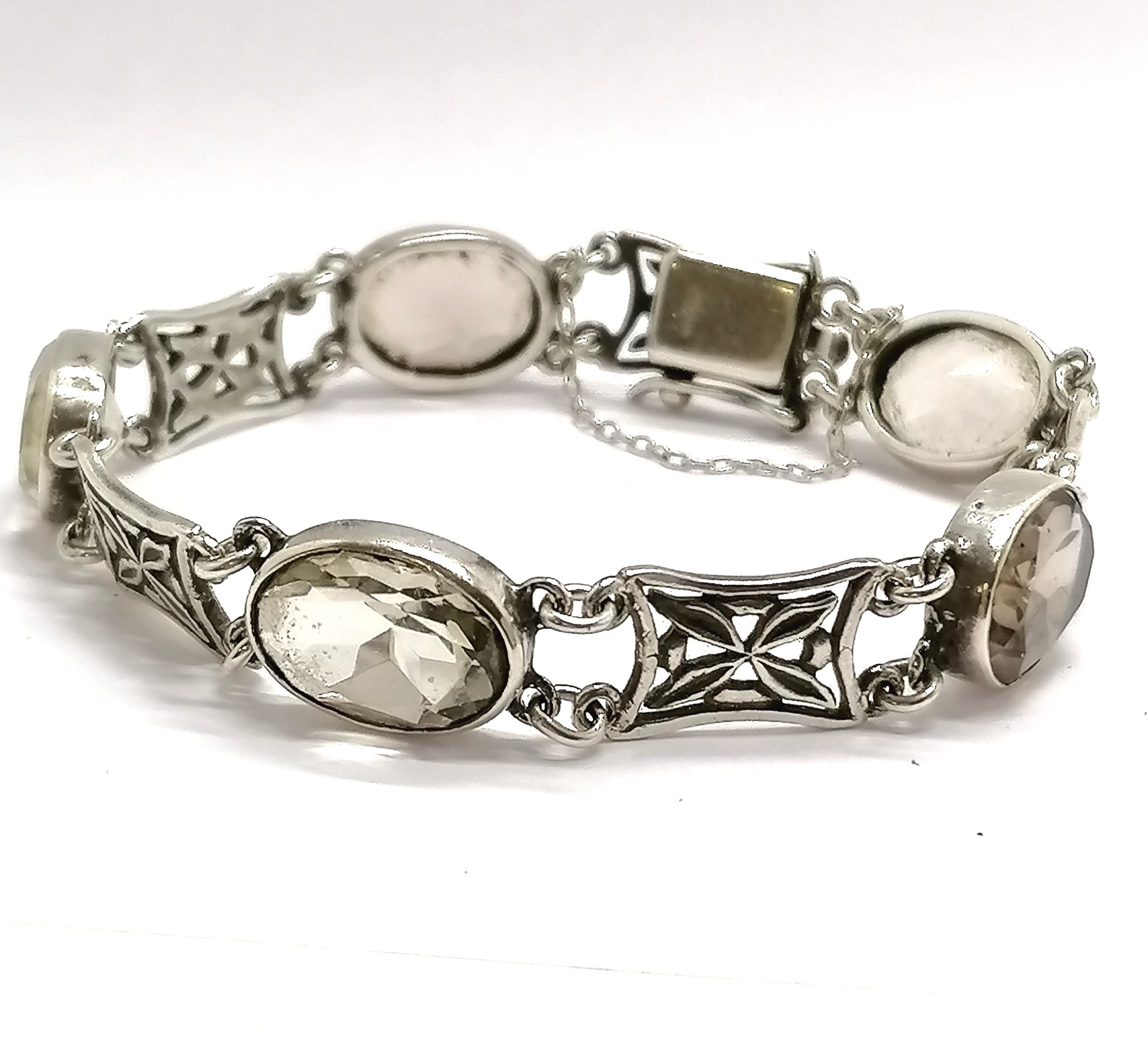 Silver citrine stone set bracelet - 19g total weight