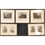 Set of 3 framed engravings of Architectural scenes to include Westminster Hall, Temple Bar & The