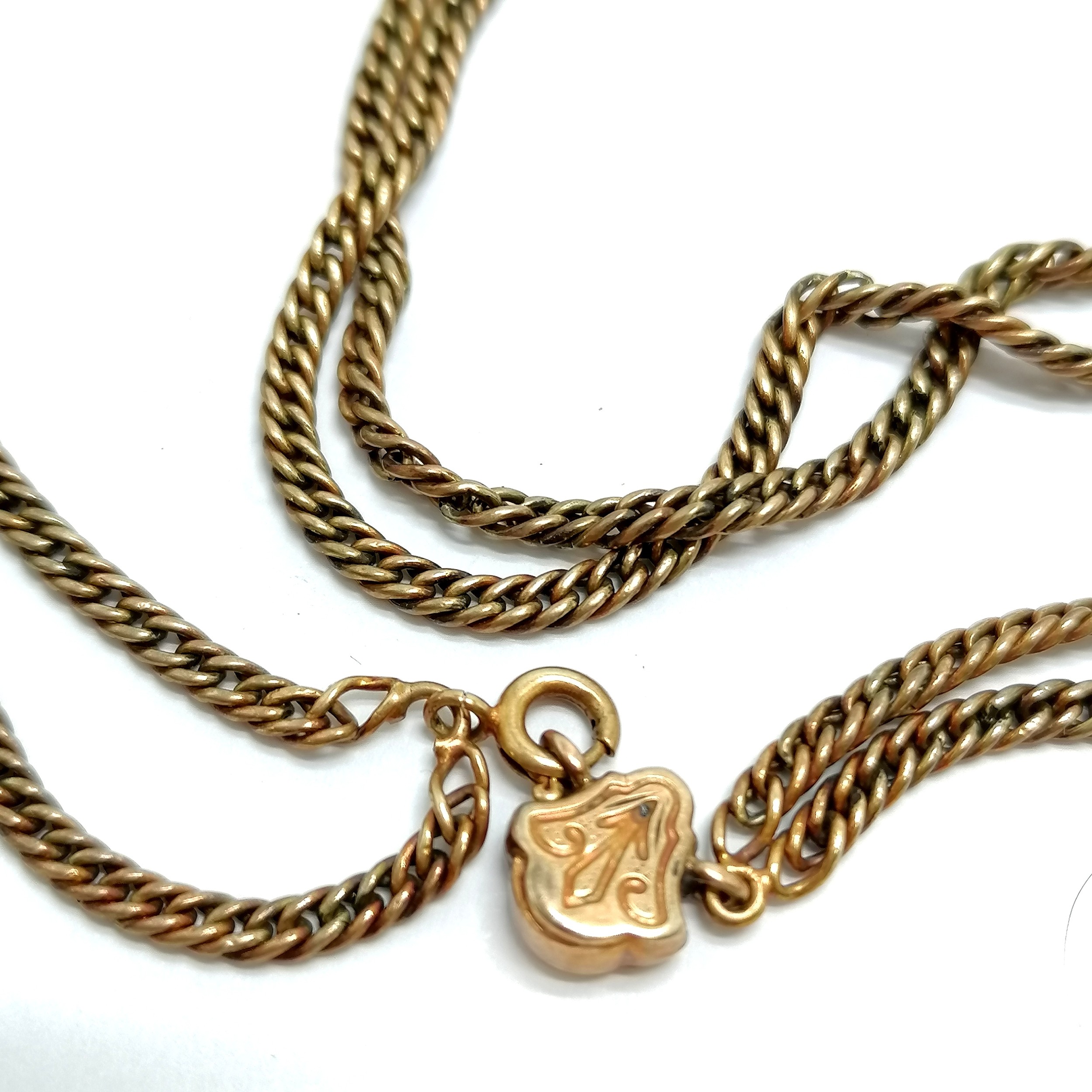 Antique unmarked (touch tests as 14ct) gold double neckchain (constructed from antique albertine