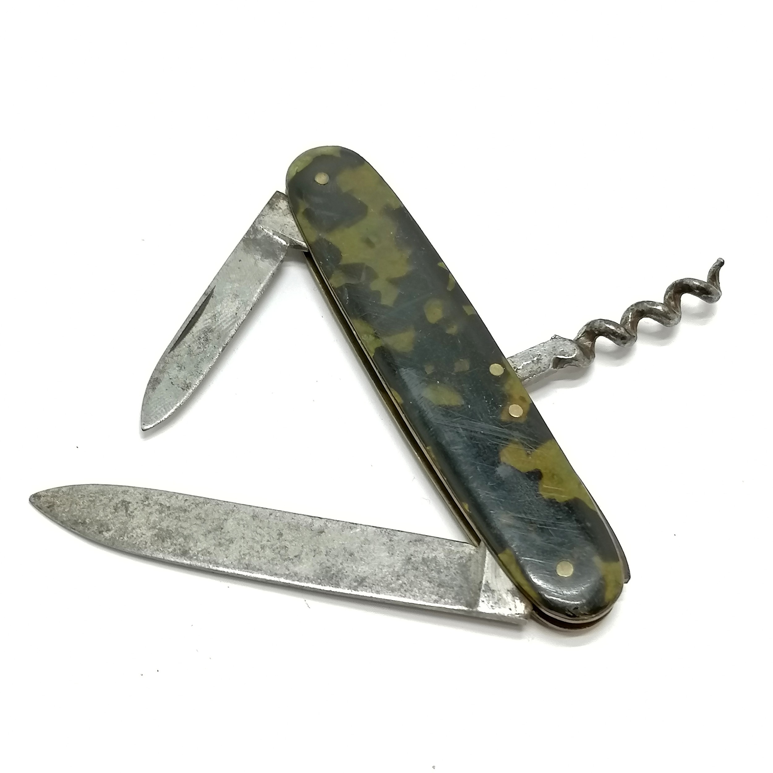 Unusual doubled bladed penknife with corkscrew & faux tortoiseshell panels - total length 20cm ~ - Image 4 of 4
