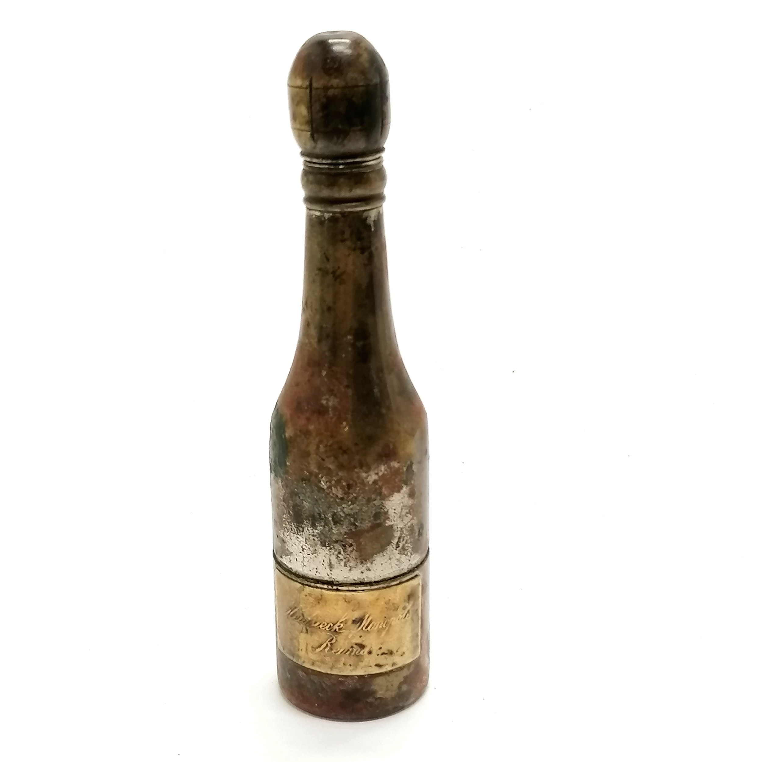 Victorian champagne bottle travelling inkwell with dip pen - 10.5cm high & has brass plaque ' - Image 5 of 6