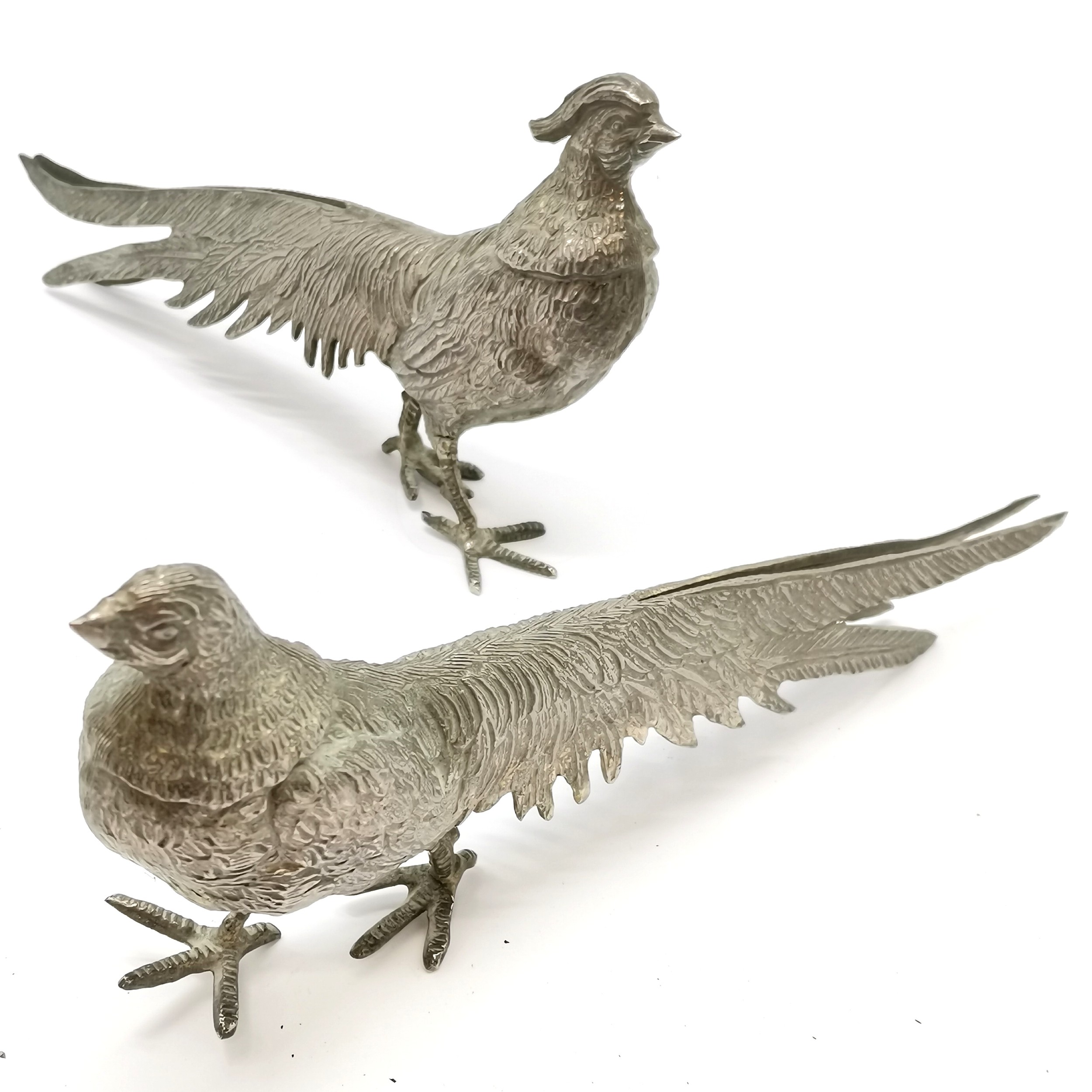 Pair of nickel pheasant table decorations - 28cm