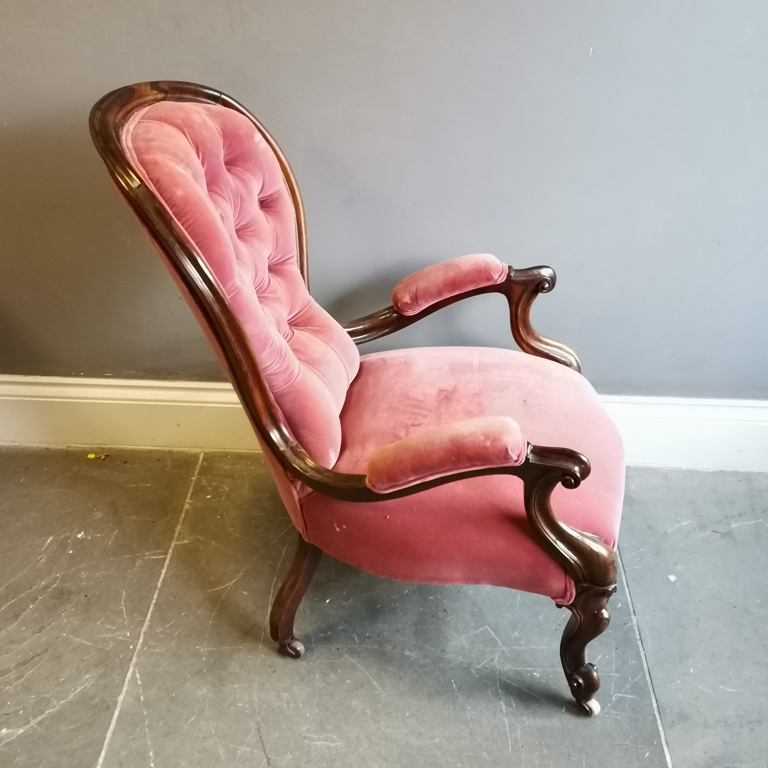 Victorian button back rosewood open arm chair - 60cm wide x 90cm high - Image 2 of 4