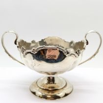 1909 Josiah Williams & Co silver trophy with etching along the rim ~ 204g & 12cm diameter - slight
