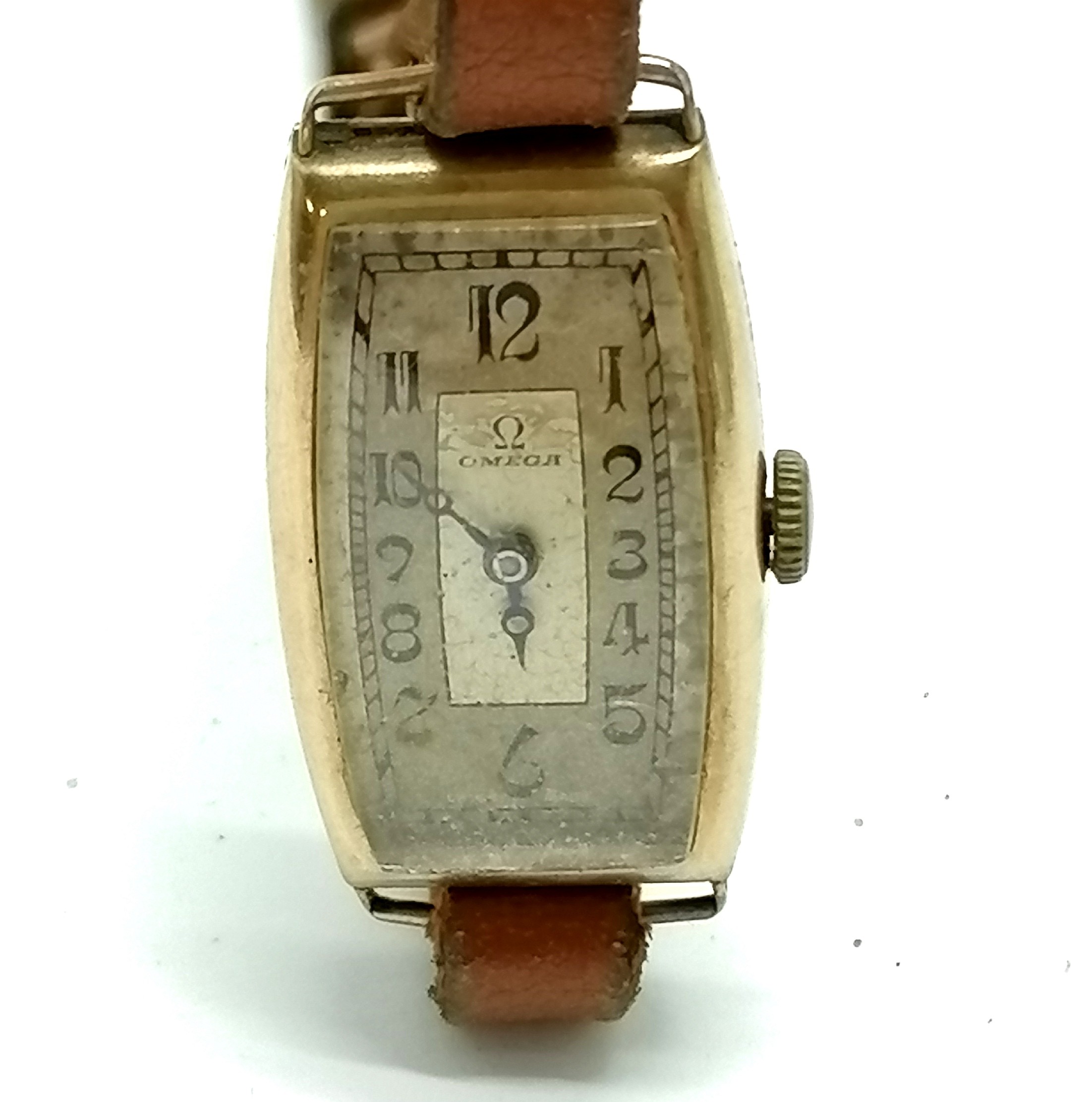 Omega Art Deco (1932) ladies gold Dennison tonneau cased manual wind wristwatch - case 2.5cm