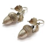 Antique pair of unmarked silver acorn design earrings - 3cm drop & 2.5g