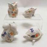 3 Aynsley animal lidded pots - owl, tortoise and frog T/W Aynsley Cottage Garden squirrel - no