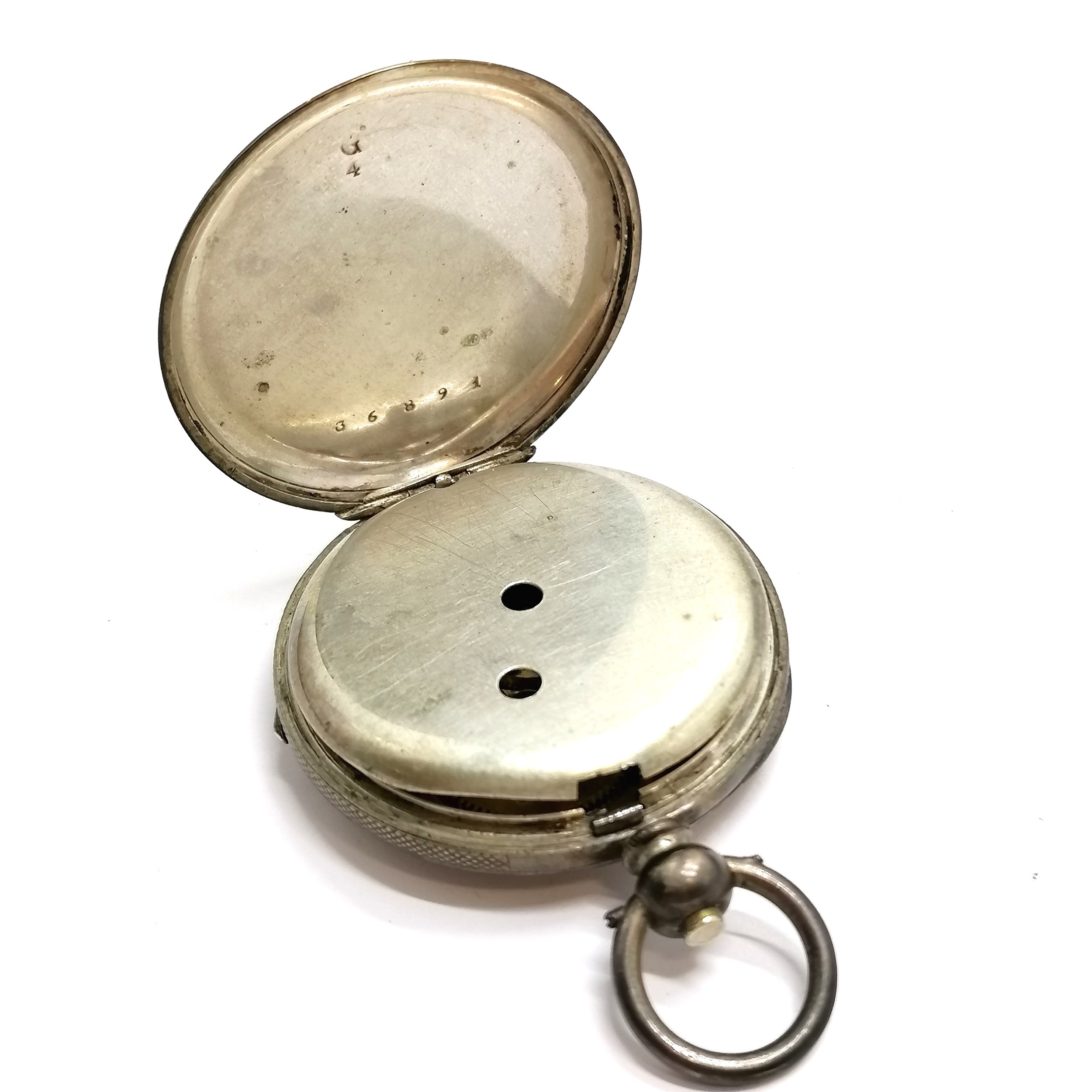 Antique silver 34mm cased fob watch - in used condition with no obvious damage - runs BUT WE - Image 3 of 4