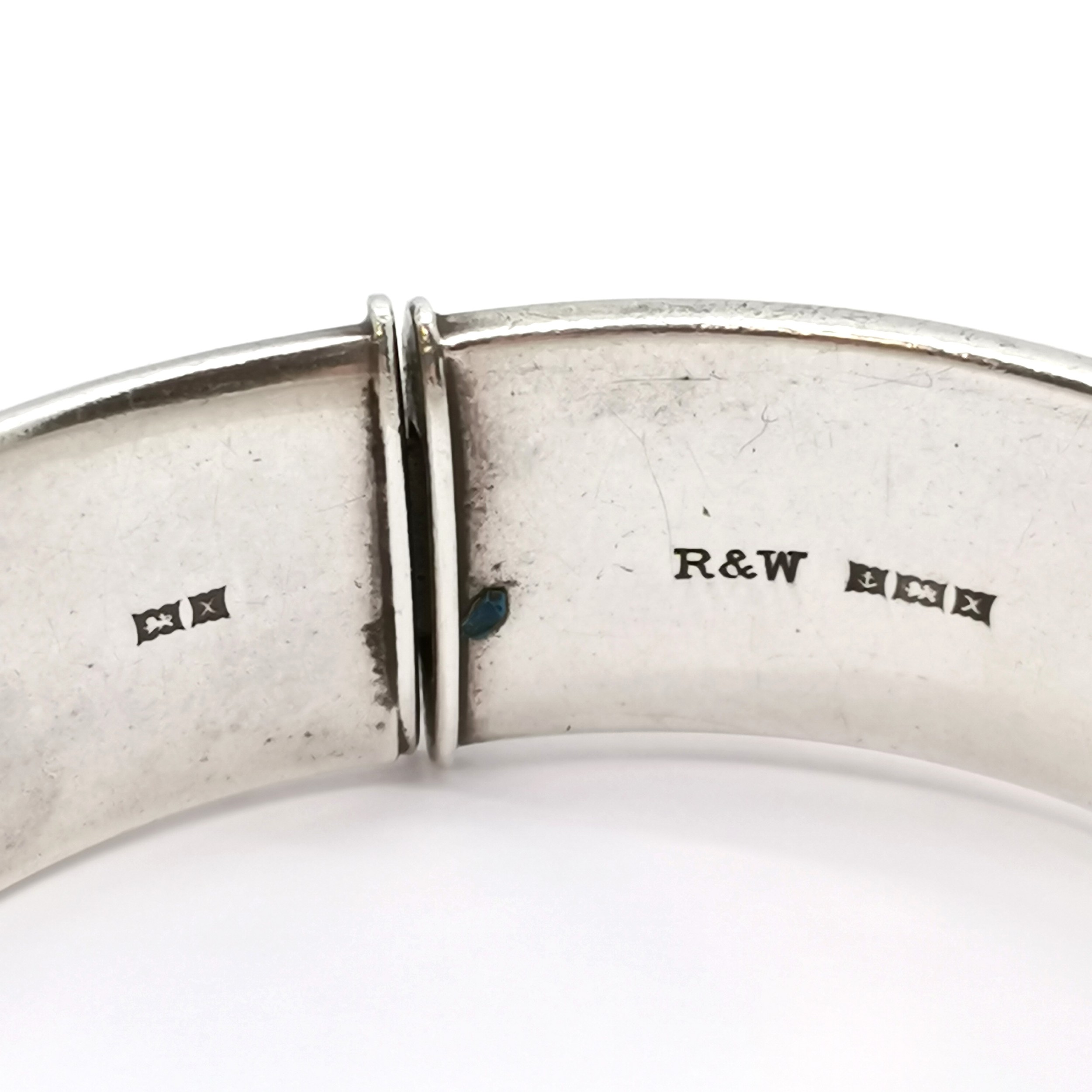 2 silver bangles - bark effect 1972 by Rigby & Wilson (Pat 897224) & 1963 by T H Ltd (slight - Image 2 of 4
