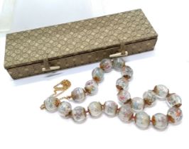 Chinese reverse painted glass bead necklace - total length 80cm & in original Chinese box ~ end bead