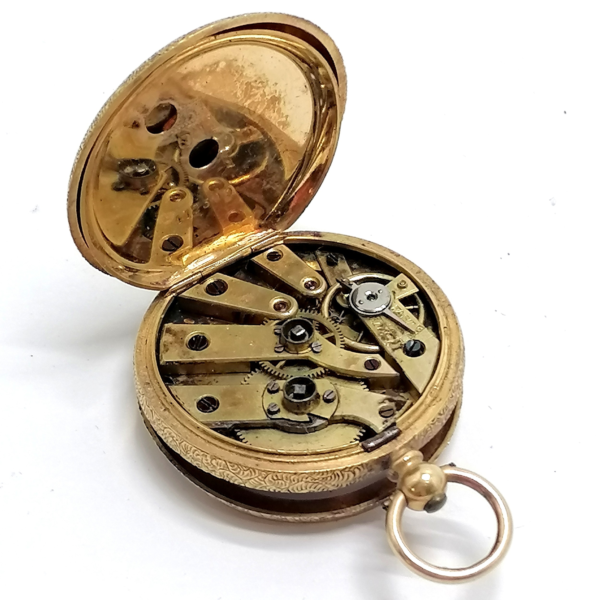 18ct gold cased antique ladies fob watch (30mm case) - 24g total weight & lacks glass - Image 2 of 3
