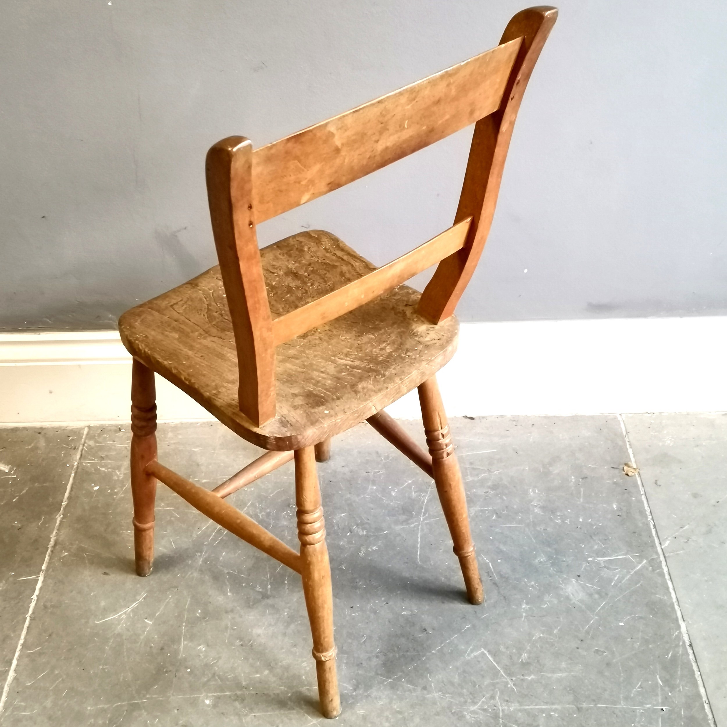Antique Elm country kitchen dining chair, 34cm wide x 36cm deep x 82cm high, in used condition, - Image 2 of 2