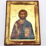 Religious hand painted icon on a panel of wood with gilded detail - 33cm x 25cm ~ slight losses