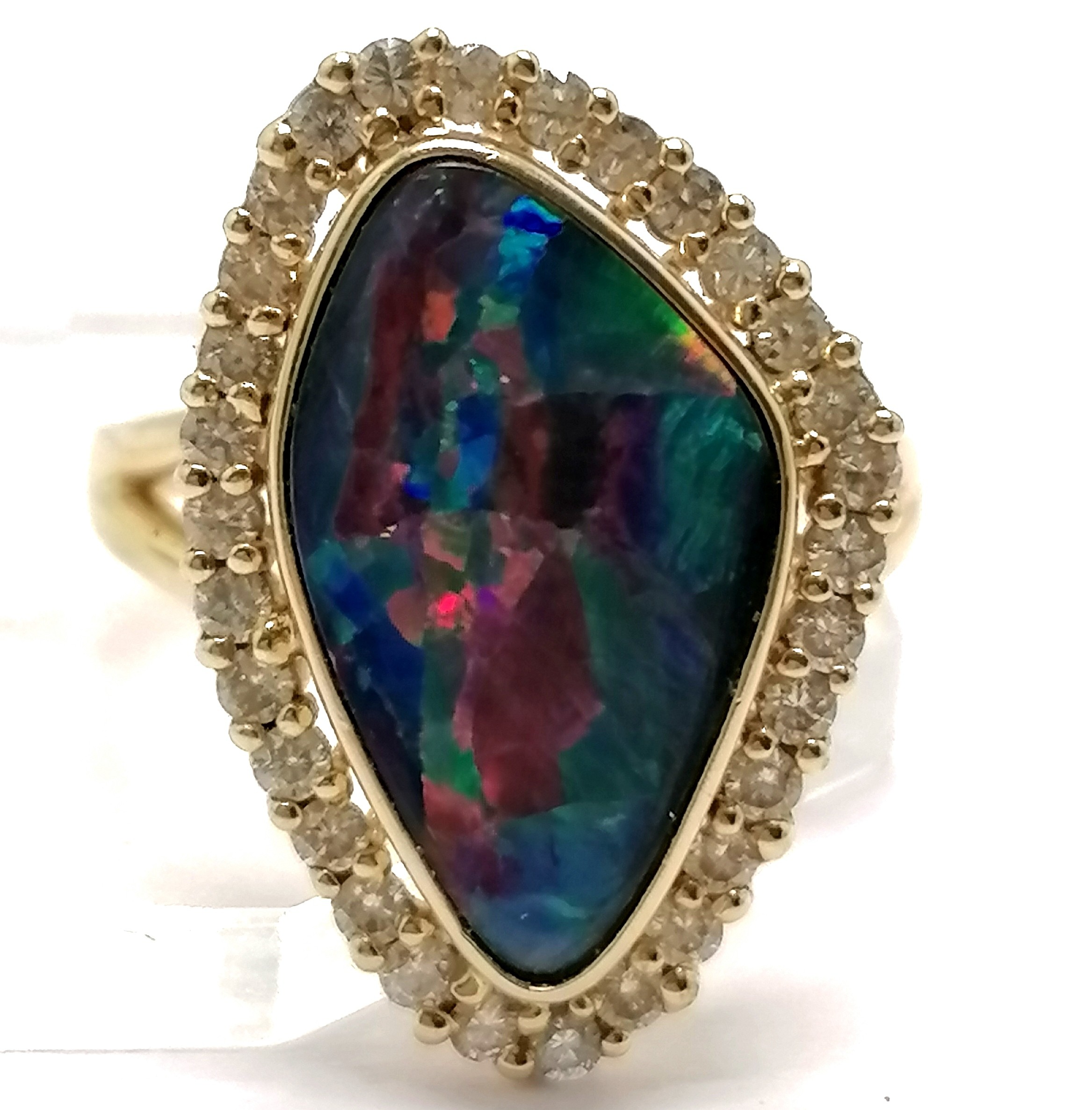 14ct marked gold black opal & diamond cluster ring - size N½ & 4.9g total weight - Image 4 of 4