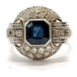 18ct white gold (foreign marked) sapphire & diamond cluster ring - size M & 6g total weight in an