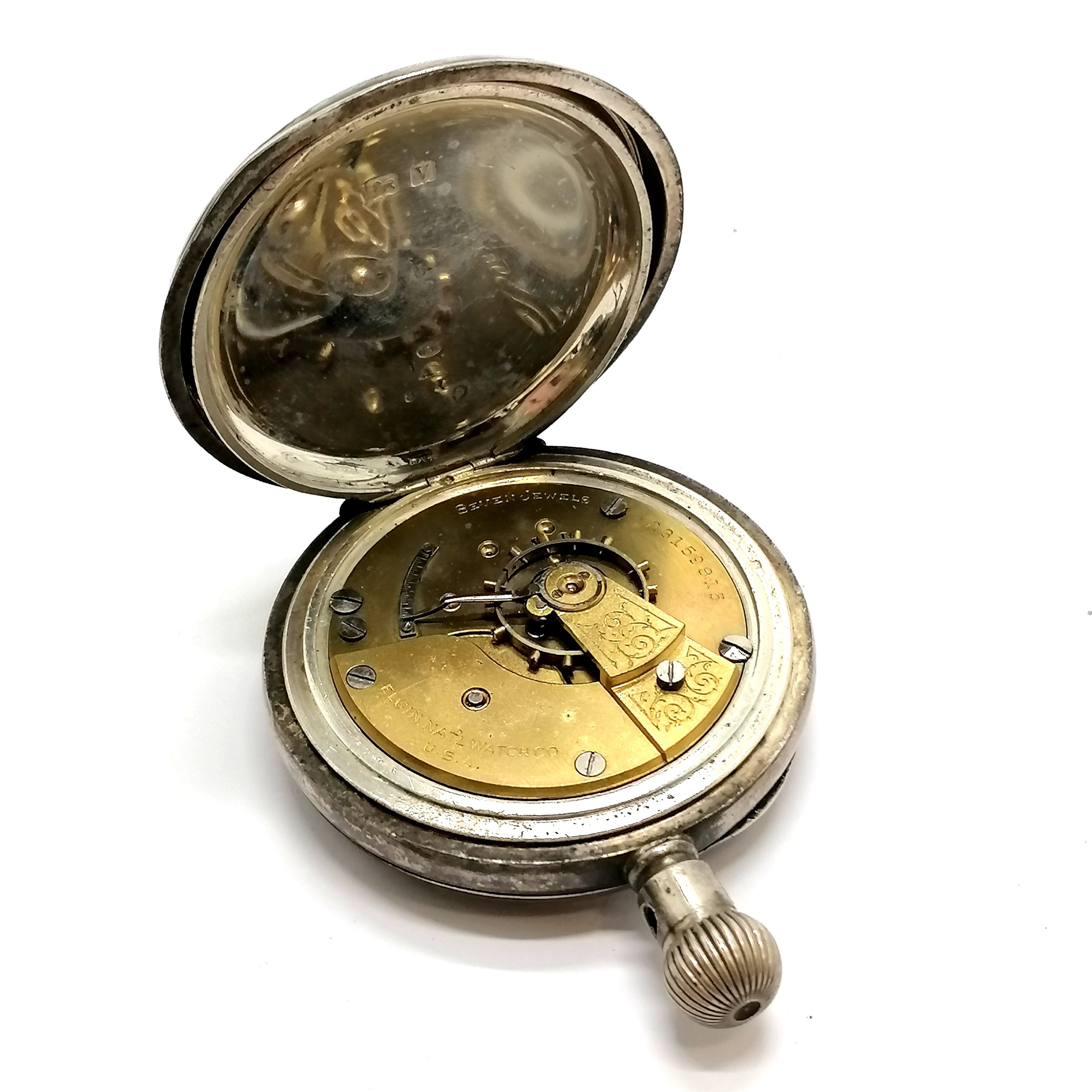 Antique Elgin silver cased large pocket watch - 5.4cm diameter & 154g total weight ~ lacks glass, - Image 3 of 3