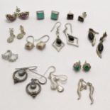 12 x pairs of silver marked earrings inc moonstone, star diopside etc - total weight 30g - SOLD ON