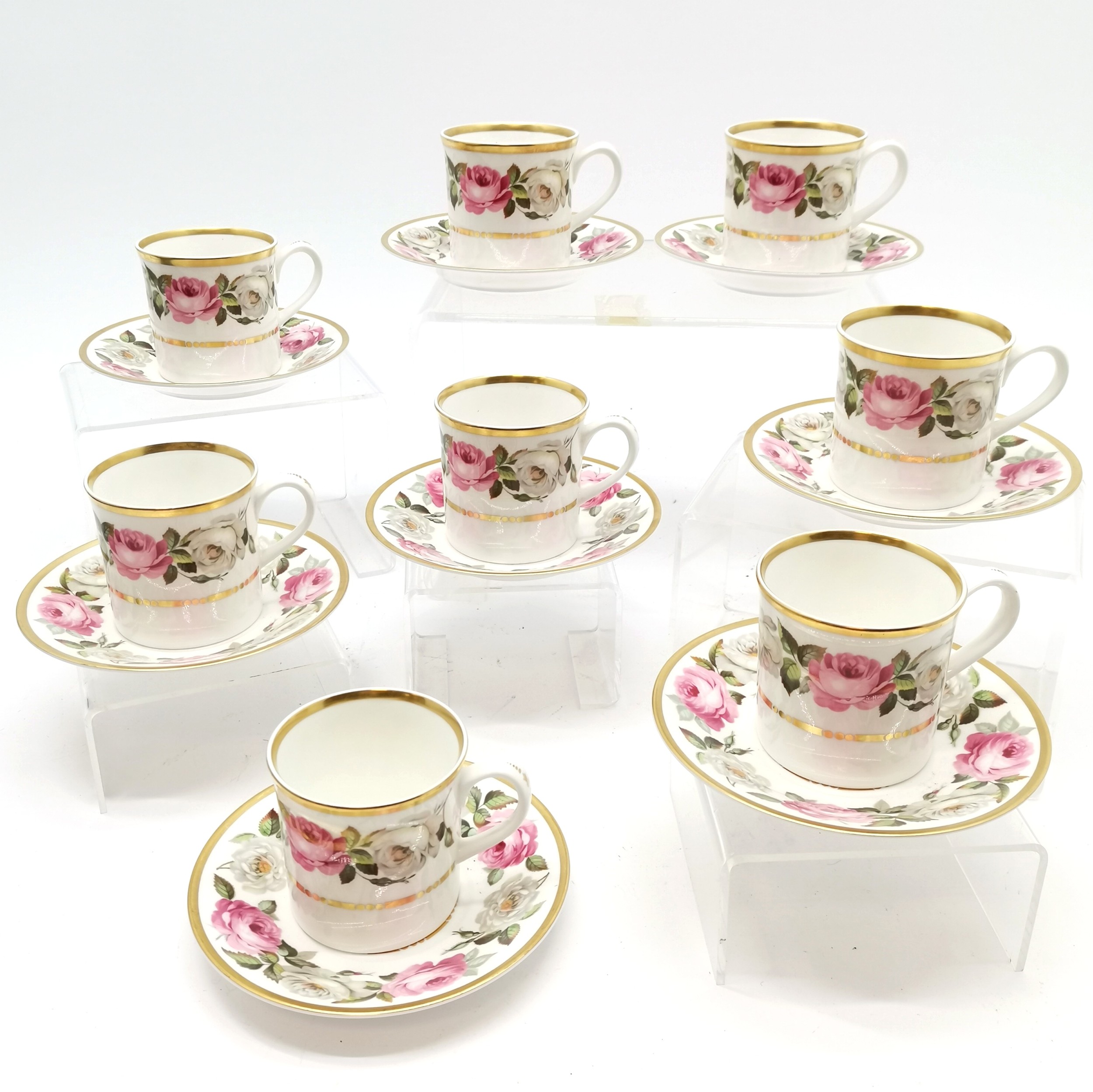 Royal Worcester Royal Garden floral set of 8 x cups / saucers (13cm diameter) ~ no obvious damage