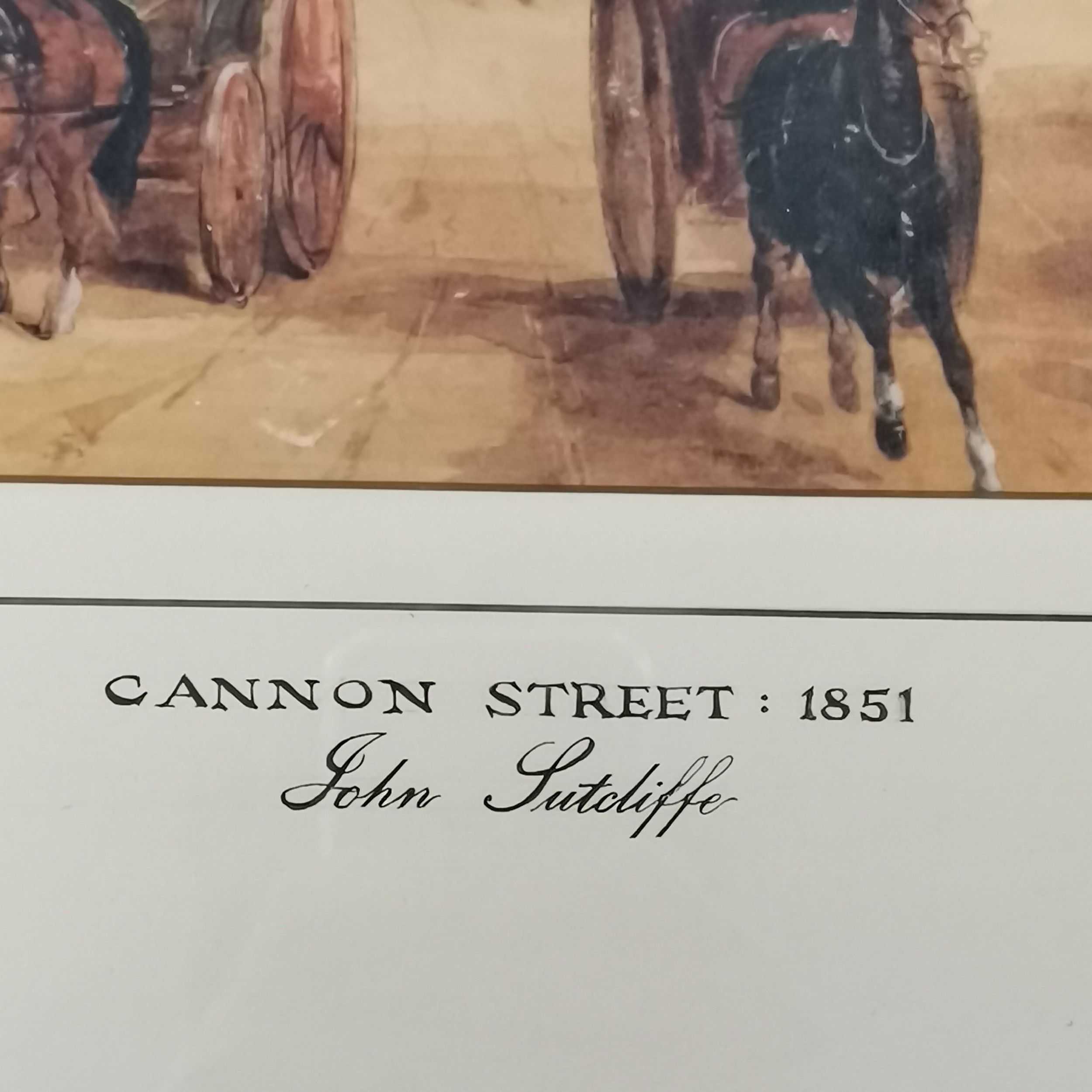 Framed John Sutcliffe print of Cannon Street 1851 85cm x 70cm - the print has slipped slightly in - Image 3 of 3