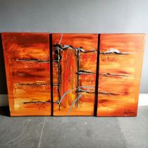 2007 contemporary triptych mixed media on canvas by Freddie Krüger - total size 101.5cm x 153cm