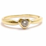 Unmarked 9ct gold diamond solitaire ring in a heart shaped mount - diamond weight stated as 0.