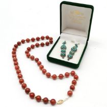 Pair of 925 silver turquoise stone set earrings (5.5cm) t/w Strand of hardstone beads with 14ct