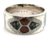 1928 Scottish stone set napkin ring by JC&S - 4cm diameter & 23g total weight with no obvious damage