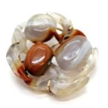 Chinese hand carved agate panel brooch in an unmarked gold mount - 4.8cm across & 21g total weight