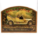 Vintage wooden Rolls Royce wall plaque with hand painted detail 82cm wide xx 63cm high - no