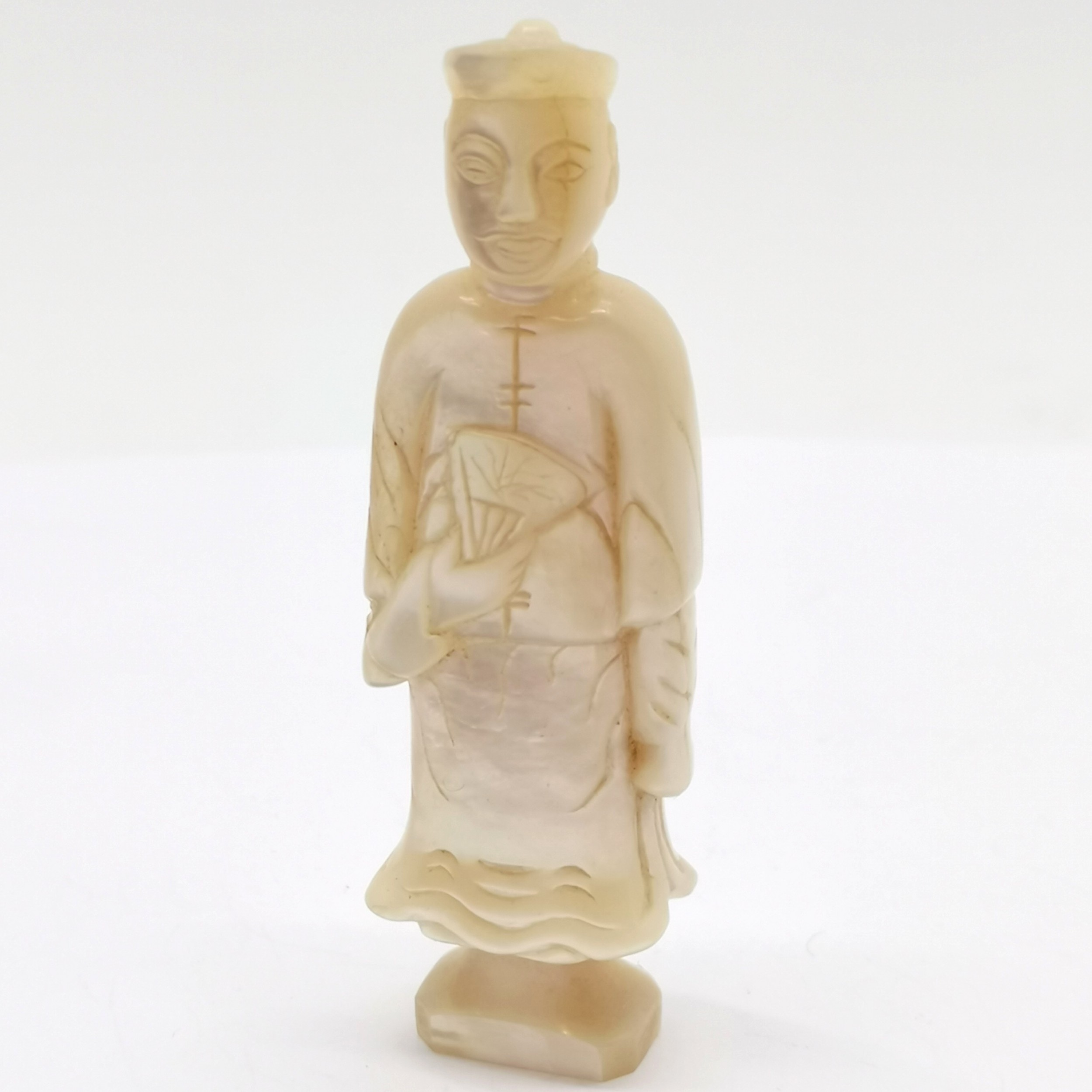 Antique hand carved Chinese mother of pearl desk seal in the form of a mandarin figure - 6.5cm &