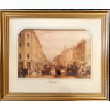 Framed John Sutcliffe print of Cannon Street 1851 85cm x 70cm - the print has slipped slightly in