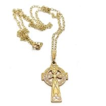 9ct hallmarked gold celtic cross pendant by CBL (3cm drop) on a 9ct marked gold fine 44cm