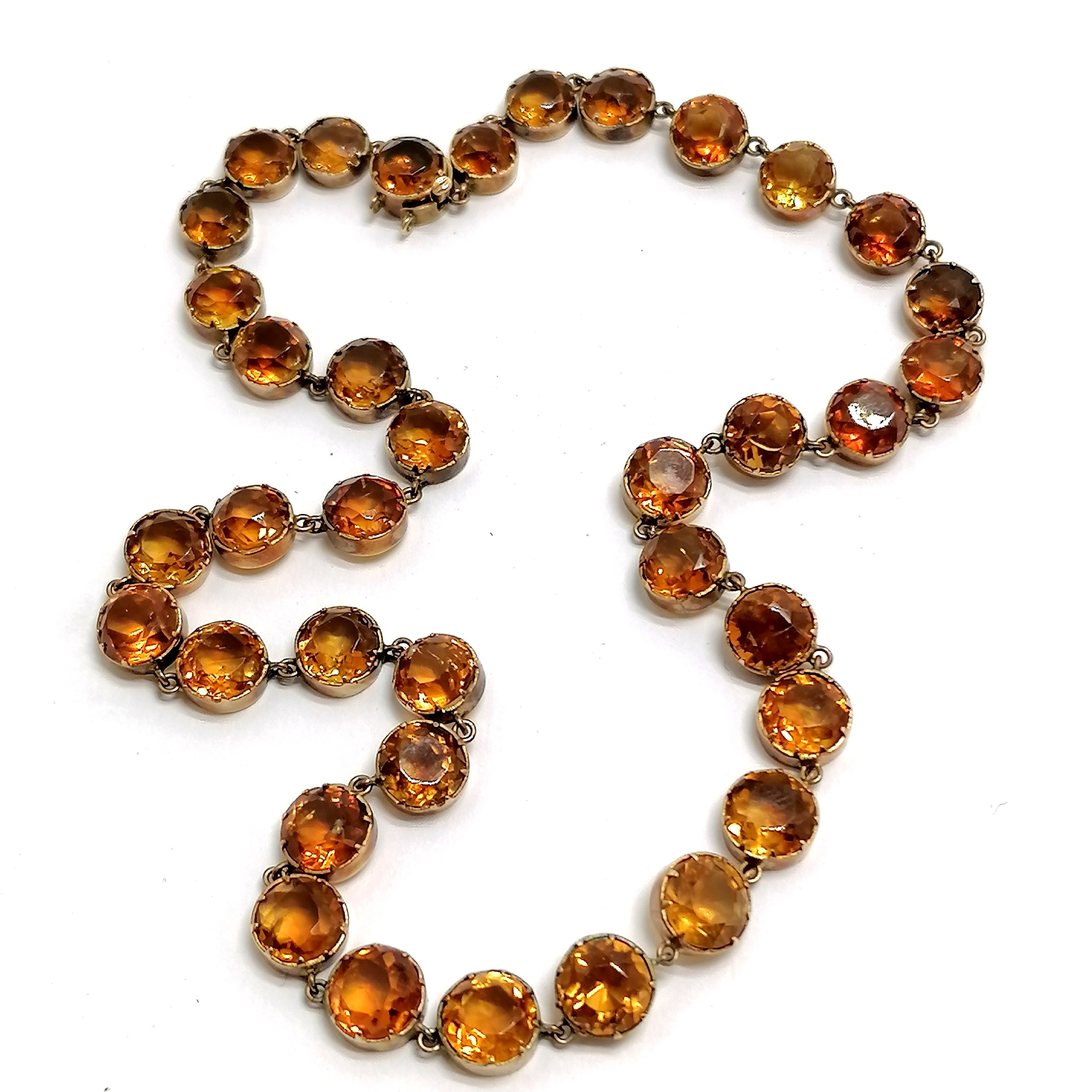 Antique unmarked rose gold citrine stone set necklace - 38cm & 20.5g total weight ~ no obvious