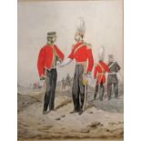 Watercolour painting of some military men signed C Howell - frame 40cm x 33cm