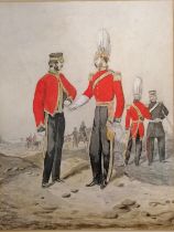 Watercolour painting of some military men signed C Howell - frame 40cm x 33cm