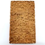 Antique Chinese Cantonese hand carved wooden card case - 9.6cm x 5.6cm & no obvious damage