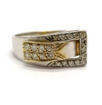 18ct marked gold diamond set buckle design ring - size N & 4.4g total weight