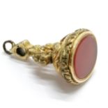Antique gilt metal seal fob pendant set with cornelian - 3.5cm drop