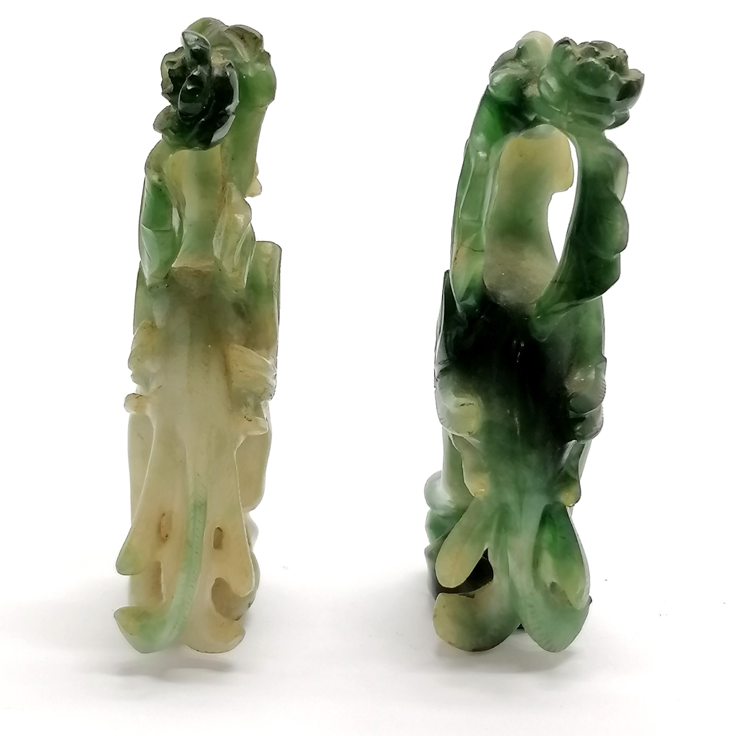 Pair of antique Chinese hand caved hardstone jade bird figures - 6.5cm high ~ 1 has small repair - Image 4 of 5